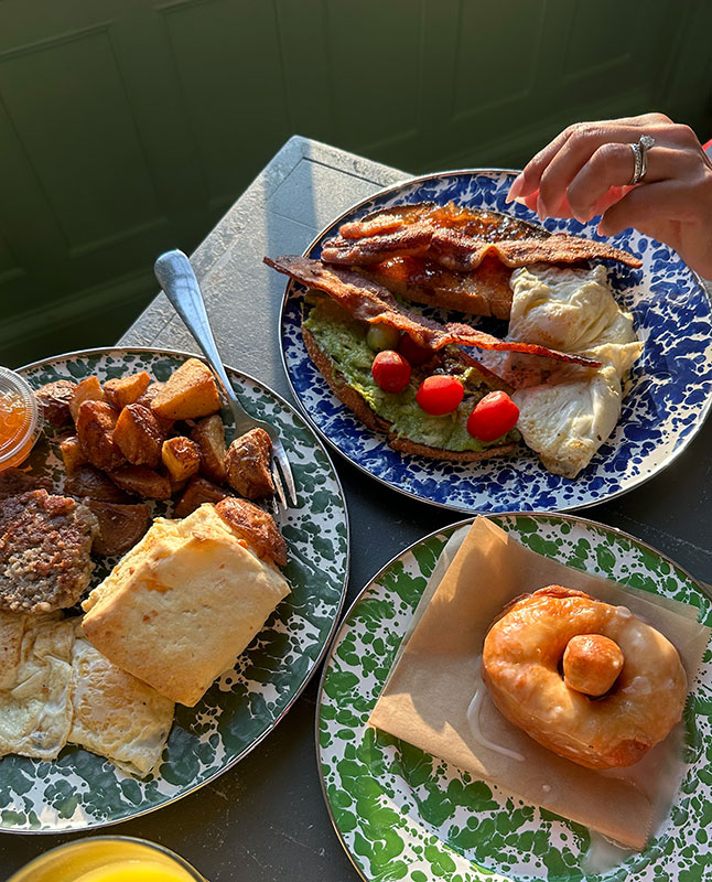 Looking for an out-of-this-world breakfast? Visit Lowcountry Produce Market and Café for avocado toast, cheddar biscuits, crispy bacon, and a glazed yeast doughnut (served fresh and warm).