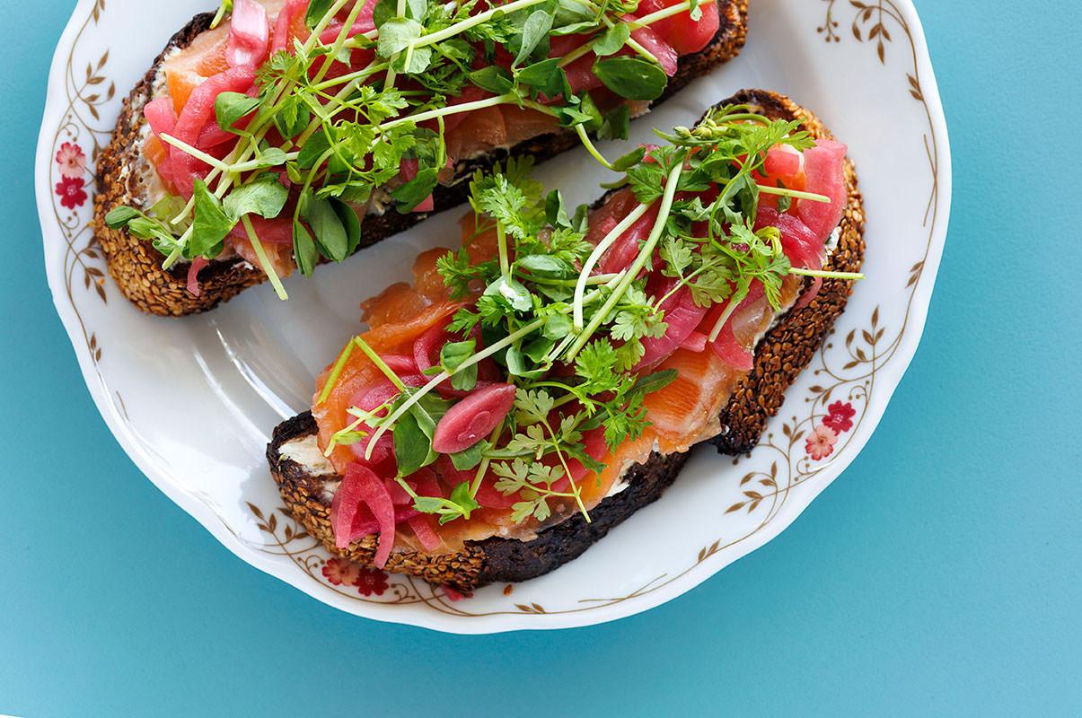 Gravlax toast featuring house-cured salmon is among Hummingbird's celebrated brunch offerings.